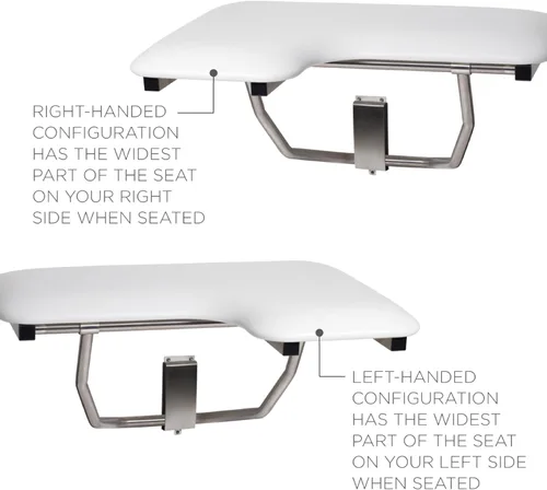Miniatura 14 de Seachrome Asiento de ducha Lift-Assist, en forma de L, zurdo, ADA, montaje en pared, acolchado blanco naugahyde