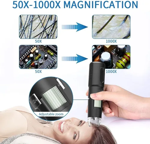 Miniatura 4 de Microscopio portátil, USB 50X a 1000X Microscopio electrónico Microscopio Digital, Lupa de microscopio giratorio de 360 grados, Microscopio