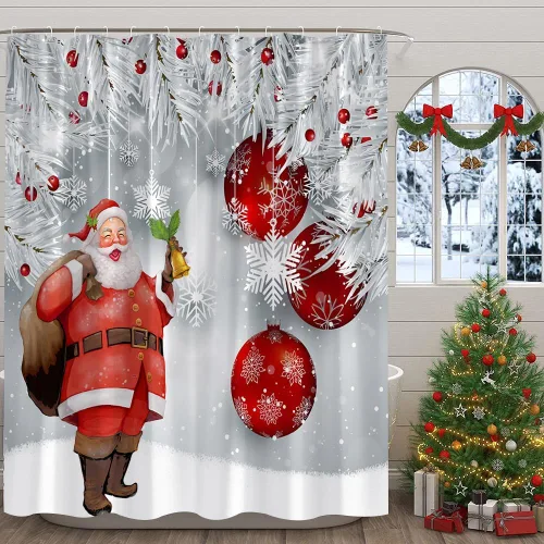 Miniatura 14 de Cortina de ducha de Navidad, árbol de Navidad, bolas rojas, copo de nieve, invierno, vacaciones, fantasía, Año Nuevo, decoración de baño, cortinas