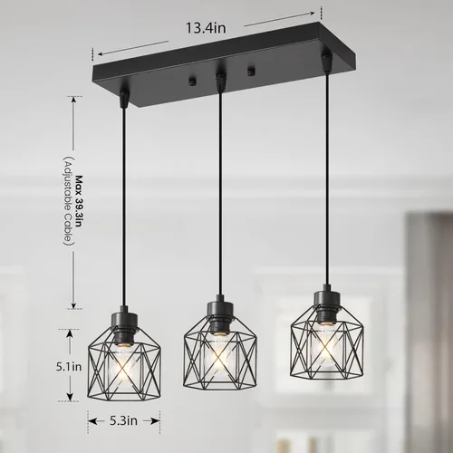 Miniatura 4 de Lámpara colgante de 3 luces, lámpara colgante de isla de cocina de granja, iluminación colgante industrial para comedor, dormitorio, pasillo