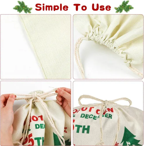 Miniatura 5 de SULOLI 2 sacos grandes de Papá Noel, bolsa de regalo de lona de Navidad de 26 x 19 pulgadas con cordón para decoraciones de fiesta de Navidad