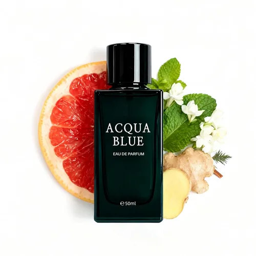 Acqua Blue Eau de Parfum para hombre, 1.7 fl oz de colonia fresca de madera fougere con limón, menta y pimienta rosa, fragancia masculina limpia de