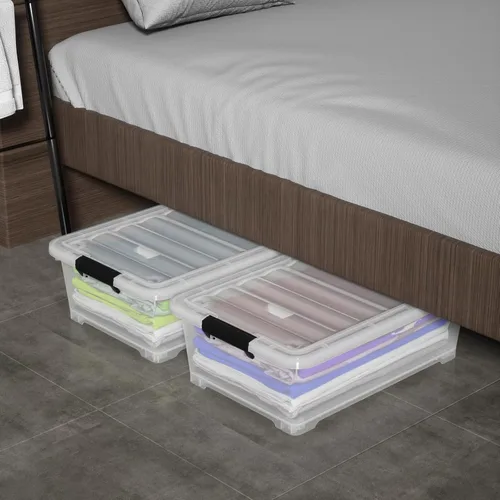 Miniatura 5 de Saedy 4 paquetes de plástico bajo la cama caja de almacenamiento poco profunda con ruedas 20 L Bajo el contenedor de cama con tapas