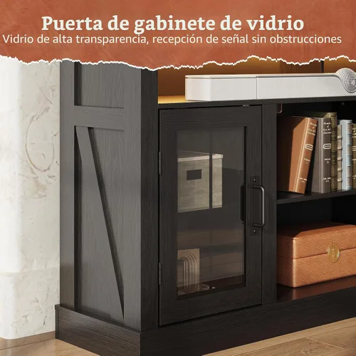 Miniatura 8 de WLIVE Soporte de TV estilo granja para TV de 65 pulgadas, centro de entretenimiento alto con luces LED y gabinetes de almacenamiento, mesa consola