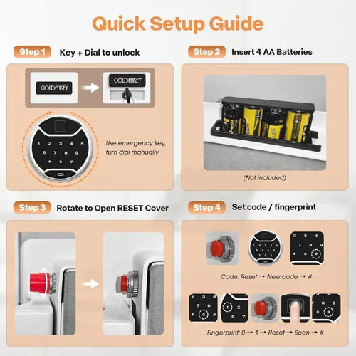 Miniatura 7 de Caja fuerte GoldenKey blanca con huella dactilar para el hogar, caja de seguridad biométrica de 1.2 pies cúbicos con teclado táctil, cajas fuertes