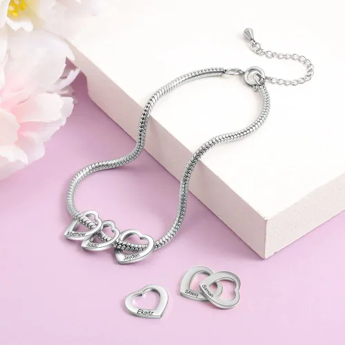 Miniatura 7 de Pulsera personalizada para mamá – Pulsera personalizada con dije de corazón con 1 – 20 nombres grabados – Pulsera ajustable para mujer – Regalo