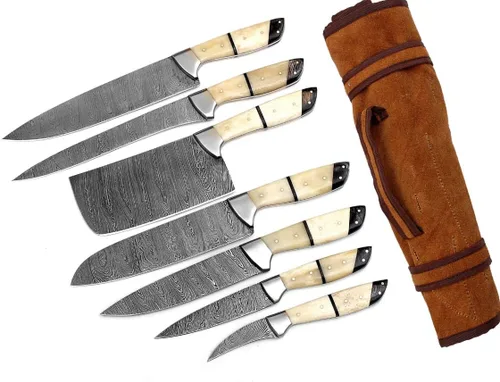 G26 - Cuchillos de cocina profesionales hechos a medida de acero de Damasco 7 piezas de cuchillo de cocina profesional para chef con