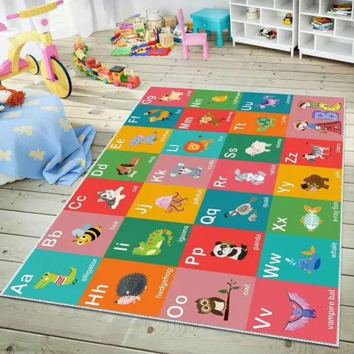 Miniatura 10 de ABC - Alfombra educativa del alfabeto, alfombra de juegos divertidos para niños, sala de juegos, aula, antideslizante, lavable