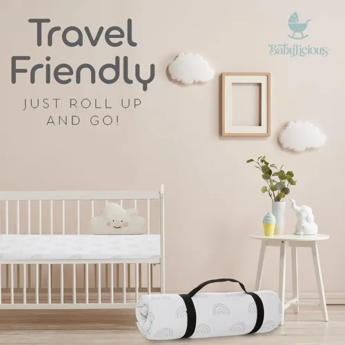 Miniatura 6 de Cubrecolchón impermeable para empacar y jugar, 38 x 26 pulgadas, estilo enrollable, espuma viscoelástica suave y transpirable, cubrecolchón