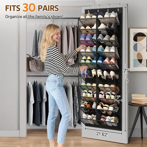 Miniatura 2 de MISSLO organizador de zapatos de 30 pares para colgar sobre la puerta, malla transpirable, estante colgante para zapatos para almacenamiento