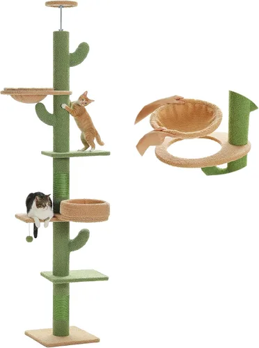 Miniatura 12 de PEQULTI Árbol para gatos de suelo a techo, torre alta para gatos, altura ajustable (83''-108'' / 83-108 pulgadas) árbol trepador de 5 niveles