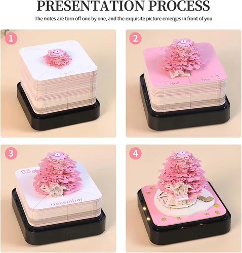 Miniatura 6 de Calendario de escritorio 3D 2026 con luces, calendario 2026 pieza de tiempo, bloc de notas 3D, arte de papel, árbol romántico, creativo, 3D, Árbol