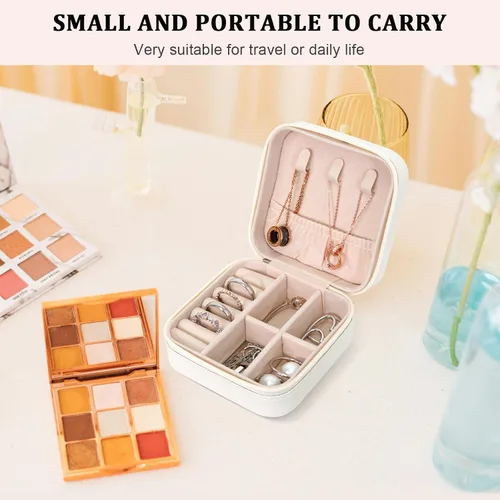 Miniatura 5 de Caja de joyería de viaje portátil de cuero PU mini caja de viaje de joyería pequeña caja de joyería para pendientes collar mujeres niñas regalo