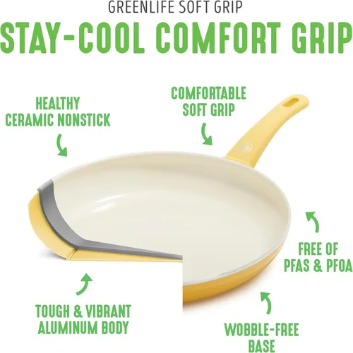 Miniatura 7 de GreenLife Soft Grip - Juego de cacerolas de 1 cuarto de galón y 2 cuartos de galón, cerámica antiadherente saludable, no tóxico, sin PFAS y PFOA