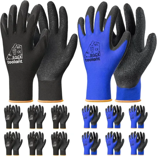 Miniatura 45 de toolant Guantes de trabajo de látex arrugado a granel, guantes de trabajo de seguridad con revestimiento de goma para hombres y mujeres, 12 pares