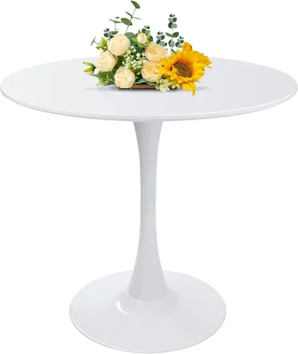 Miniatura 11 de Mesa de comedor redonda de 31.5 pulgadas, mesa de tulipanes de mediados de siglo con base de pedestal de metal, mesa de ocio moderna para espacios
