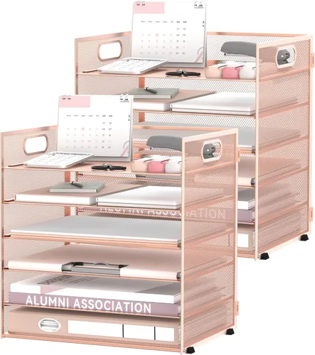 Miniatura 18 de Daltack Organizador de papel de 6 niveles para escritorio, organizador de bandejas de papel para escritorios, organizadores de archivos de Negro