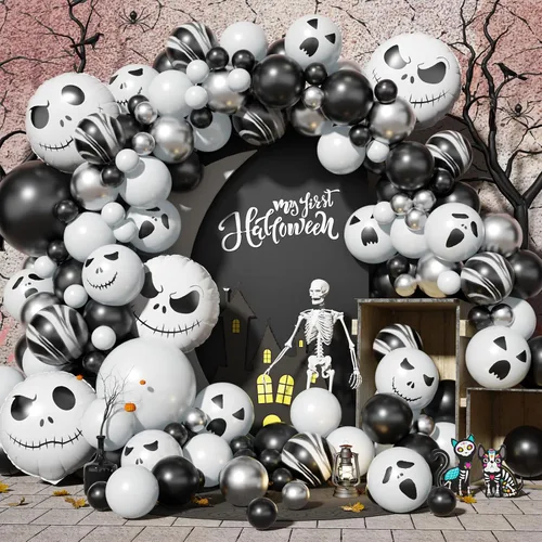 Miniatura 10 de Kit de guirnalda de arco de globos para decoración de Halloween, 101 piezas de globos de látex de confeti morado metálico y negro mate, con globos