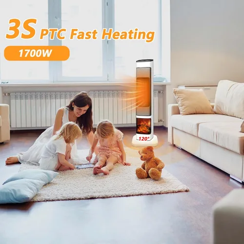 Miniatura 2 de Calentador de espacio para interiores, calentadores eléctricos de 1700 W con control remoto y termostato, 5 modos, temporizador de 9 horas, llama