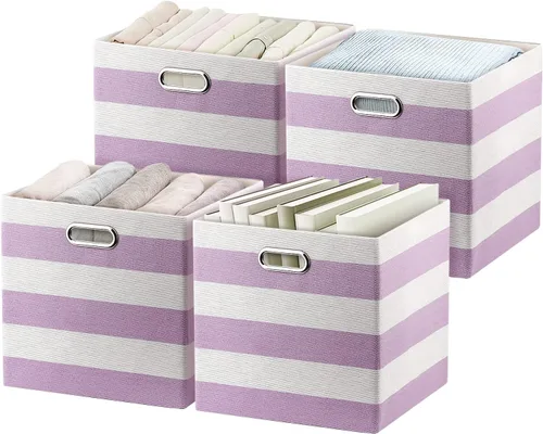 Miniatura 11 de Posprica - Cestas organizadoras de almacenamiento, 11×11 cubos plegables de almacenamiento de tela con cajones para guarderías, oficinas, armarios