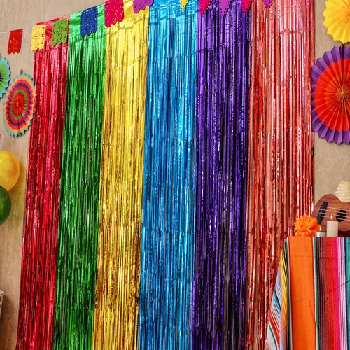 Miniatura 5 de Decoraciones de fiesta Mega-L, paquete de 2 decoraciones de fiesta de taco, cortinas de flecos de papel de aluminio, 3.3 x 6.6 pies, serpentinas
