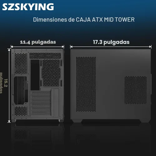 Miniatura 9 de SZSKYING Funda para PC ATX Mid-Tower Gaming con 9 ventiladores ARGB con control remoto, vidrio templado, radiador de 14.173 in, tipo C, negro.