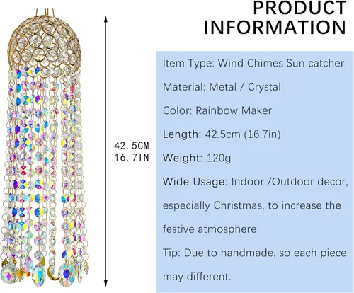 Miniatura 2 de Campanillas de Viento de Candelabro de 16.7", Atrapasol de Cristal Colgante para Ventana, Atrapasoles de Color AB, Prisma de Cristal Creador de Arco