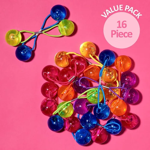 Miniatura 6 de Paquete de 24 piezas de coletas grandes redondas con bolas para cola de caballo, elásticos para el cabello con cuentas dobles, multicolor brillante