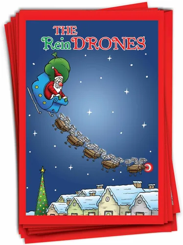 NobleWorks - Caja de 12 tarjetas de Navidad divertidas - Humor de dibujos animados para adultos, juego a granel de tarjetas de felicitación con