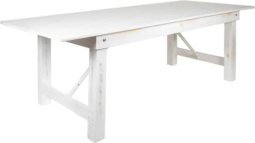 Miniatura 13 de Flash Furniture Serie Hércules Mesa de comedor plegable rústica de pino macizo de 8' x 40", mesa rectangular antigua de granja para comedor y eventos
