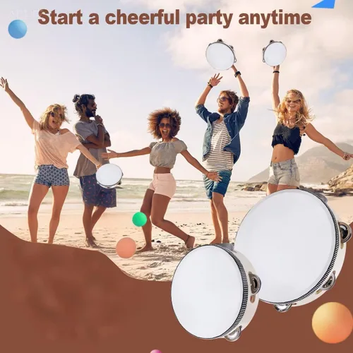 Miniatura 4 de Paquete de 2 panderetas para adultos, de madera, de una sola fila, pandereta de metal, instrumento educativo musical, percusión rítmica para KTV
