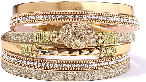Miniatura 282 de FANCY SHINY - Pulsera de cuero estilo bohemio, pulsera de cuentas de cristal con cierre magnético, regalos de joyería para mujer