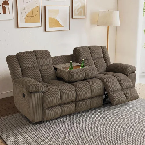 Miniatura 7 de Juego de sofá reclinable para muebles de sala de estar, juego de sofá y silla reclinable de pana verde, tela manual, sofá reclinable de 3 plazas