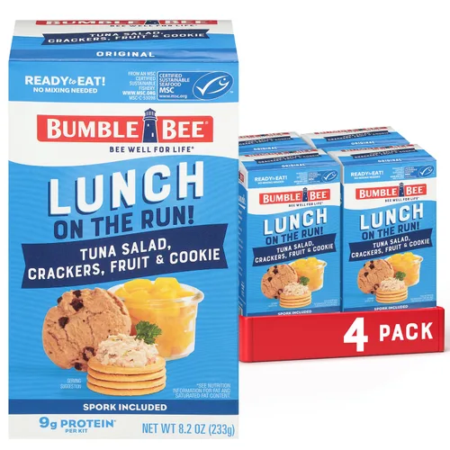 Bumble Bee Lunch On The Run - Kit de ensalada de atún con galletas, 8.2 onzas (paquete de 4), listo para comer, incluye galletas, galletas y