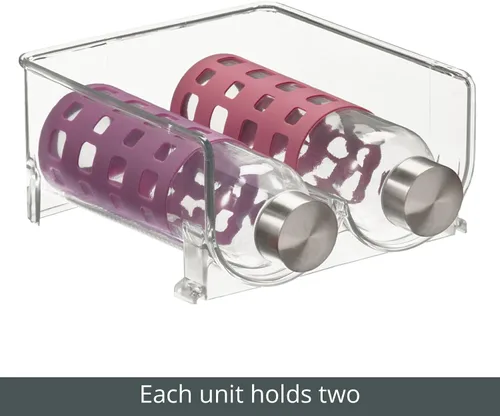 Miniatura 7 de mDesign - Organizador de botellas apilable y de pie, hecho de plástico, para encimeras de cocina, refrigerador, congelador; organizador