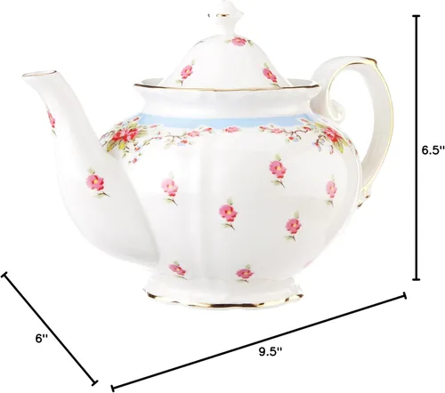 Miniatura 4 de Gracie China - Tetera vintage de porcelana azul rosa (5 tazas)