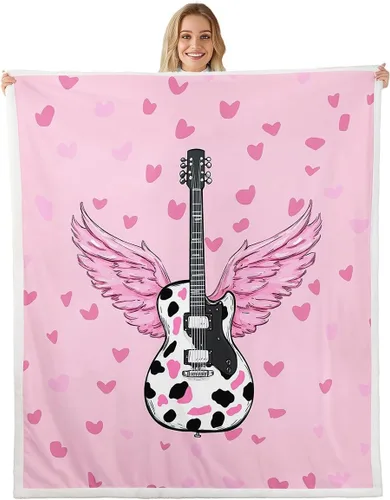 Miniatura 20 de Cowboy Boots Blanket Bohemia Musical Guitar Throw Blanket for Kids Western Rustic Cowgirl Super Soft Wrinkle Sherpa Blanket Music Notes Print 40x50
