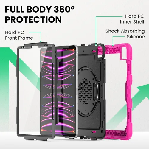 Miniatura 5 de SEYMAC Funda para iPad Pro 12.9 2022/2021/2020/2018, resistente protección a prueba de golpes con protector de pantalla, soporte giratorio de 360°