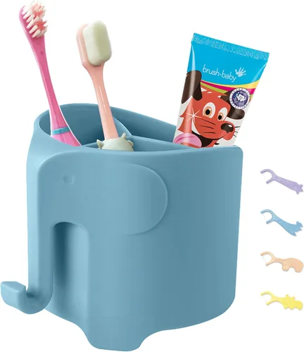 Miniatura 14 de Soporte para cepillos de dientes para niños, lindo soporte para cepillos de dientes de elefante para niños, soporte para pasta de dientes para baño