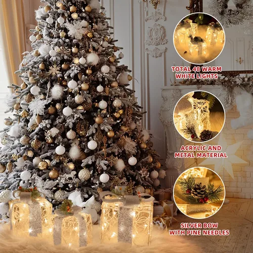 Miniatura 2 de PEIDUO Cajas de regalo iluminadas de Navidad, juego de 3, decoraciones de regalo al aire libre, paquetes debajo del árbol para interiores, fiestas