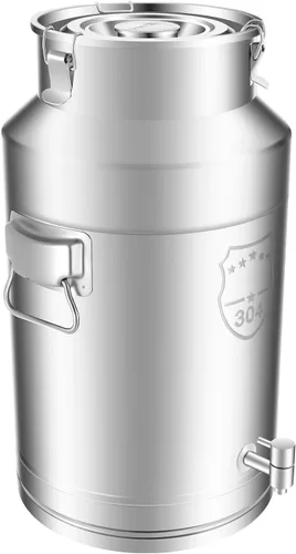 Miniatura 27 de Cubo de acero inoxidable de 28 litros y 7.4 galones para leche y vino con tapa sellada, resistente (28L)