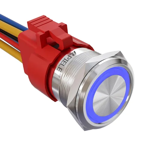 Miniatura 9 de APIELE Interruptor de Botón Pulsador con Pestillo de 10 Amperios 22mm 12V Ojo de Ángel LED Impermeable Aleación de Aluminio Redondo Autobloqueante