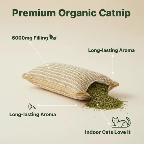 Miniatura 3 de Juguete interactivo para masticar hierba gatera, almohada de sisal para gatos, tejido natural, con hierba gatera orgánica de 6000 mg, rascador