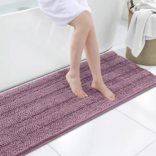 Miniatura 195 de Grandaily Alfombras de baño de felpilla a rayas de 24 x 16 pulgadas, extra gruesas y suaves, absorbentes, parte trasera de goma, alfombra de ducha