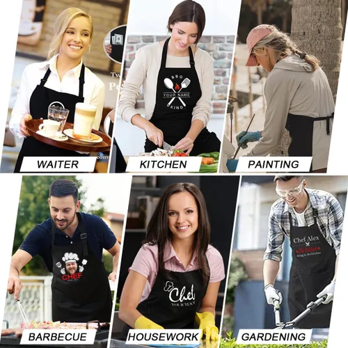 Miniatura 5 de Delantales de chef personalizados, delantal de cocina personalizado con nombre de foto, logotipo, 2 bolsillos, regalo de cocina para hornear