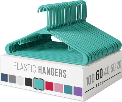 Miniatura 18 de Perchas de plástico para ropa, paquete de 20 unidades, ganchos de plástico color aguamarina, son perfectas para colgar abrigos y ahorrar espacio