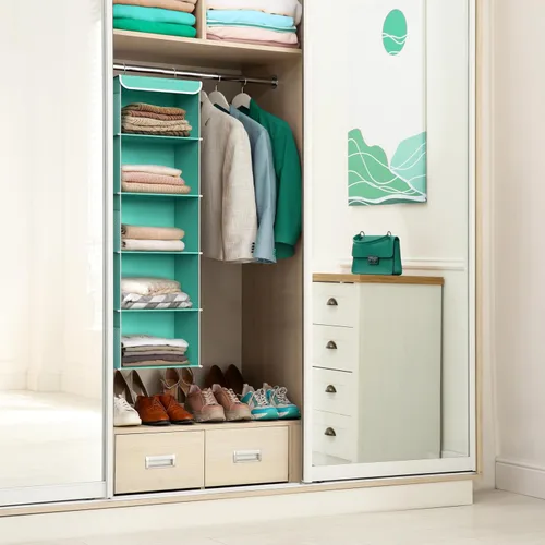 Miniatura 2 de Simple Houseware - Organizador de armario colgante de 5 estantes, color turquesa