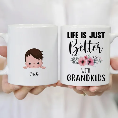 Miniatura 4 de Gossby Taza personalizada Life is Better With GrandKIDS (1 niño), taza personalizada de regalo para abuelos con avatares de nietos, nombres, 11