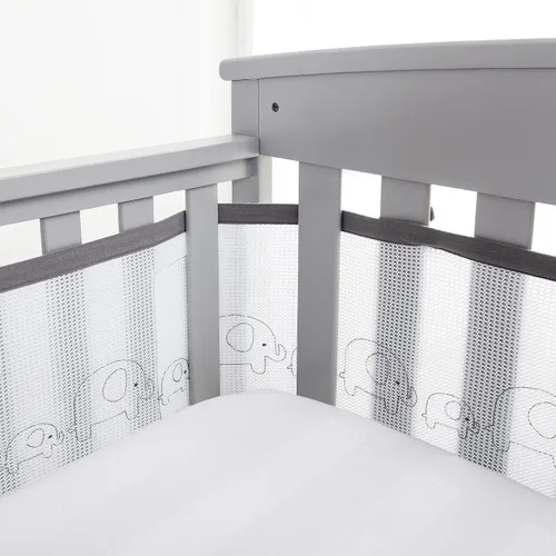 BreathableBaby Forro transpirable de malla para cunas de tamaño completo, malla deluxe de 4mm, Elefantes (Tamaño 4FS cubre 3 o 4 lados)