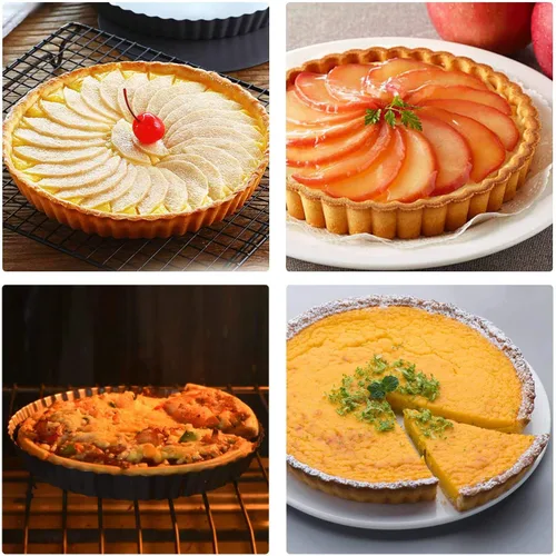 Miniatura 8 de Beasea Sartén para tartas de 10 pulgadas con parte inferior extraíble, sartén antiadherente para quiche con borde estriado, base suelta, bandeja